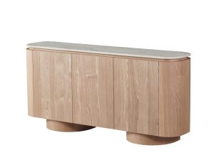 Veneer Curved Buffet Table with Travertine Marble top