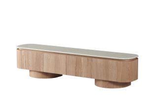 Curved Veneer Tv Stand with Travertine marble top