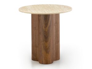 Walnut Side Table with Travertine Marble Top