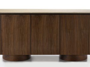 Walnut Curved Buffet Table with Travertine marble top